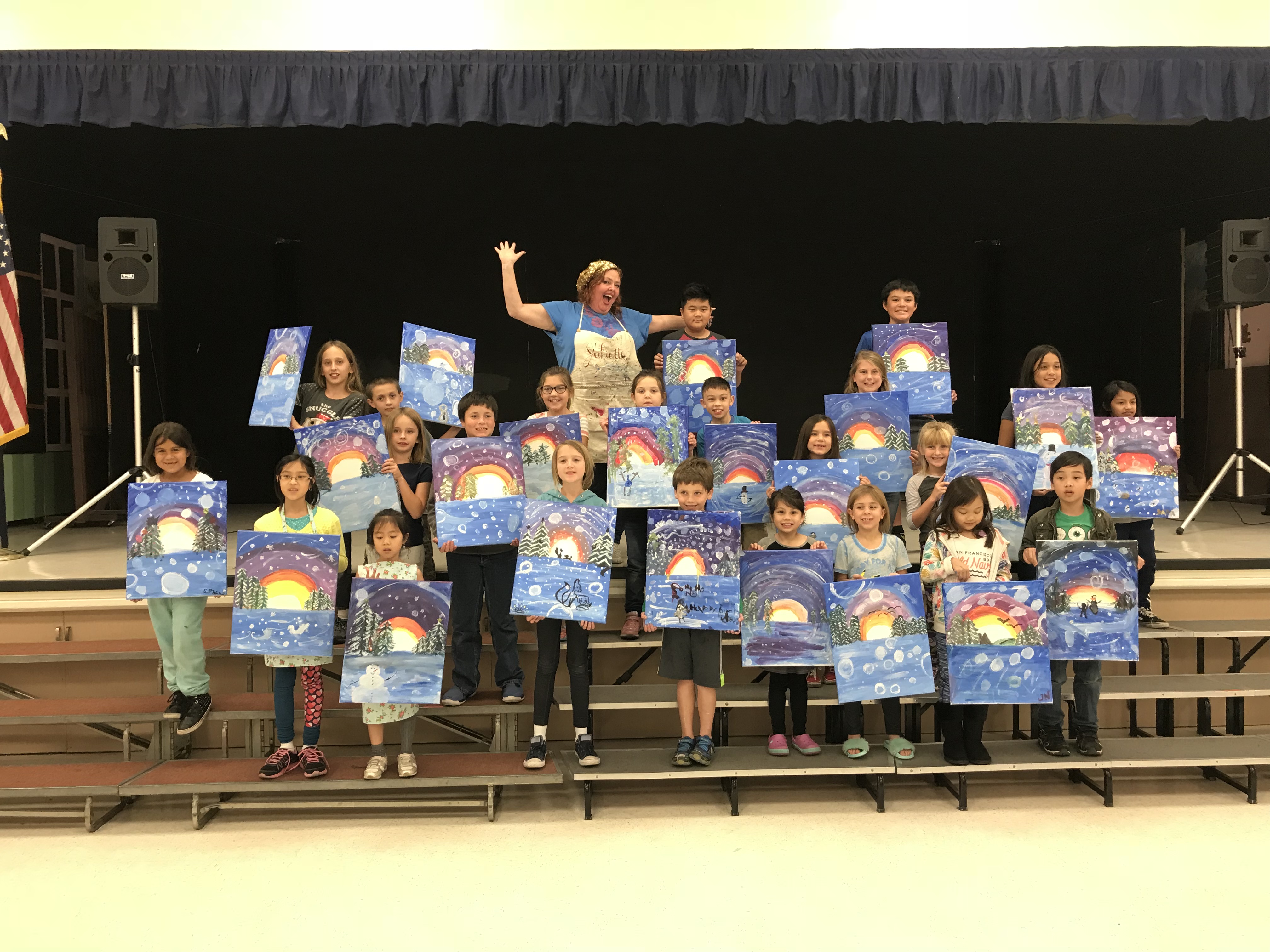 The PTA's Family Art Night is a success! Look at all those colorful paintings!