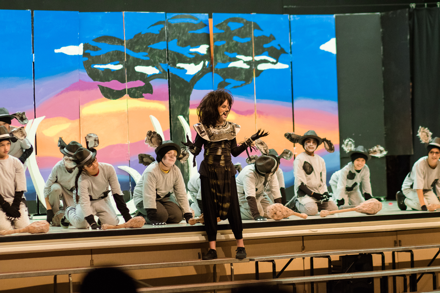 Scar and the hyenas make an appearance on-stage at Patton's Ling King performance.